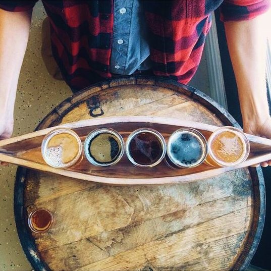 Shot of a beer flight from above