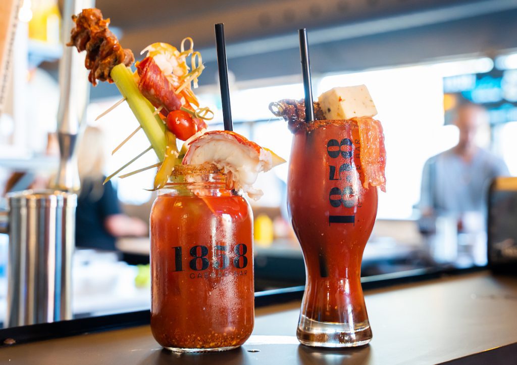 two epic Caesars - surf n' turf and Korean Smokehouse- at 1858 caesar bar