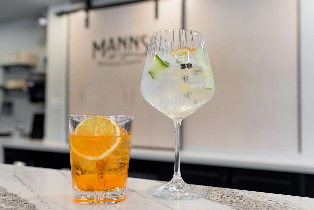 Two cocktails at Mann's Distillery, Brantford Ontario
