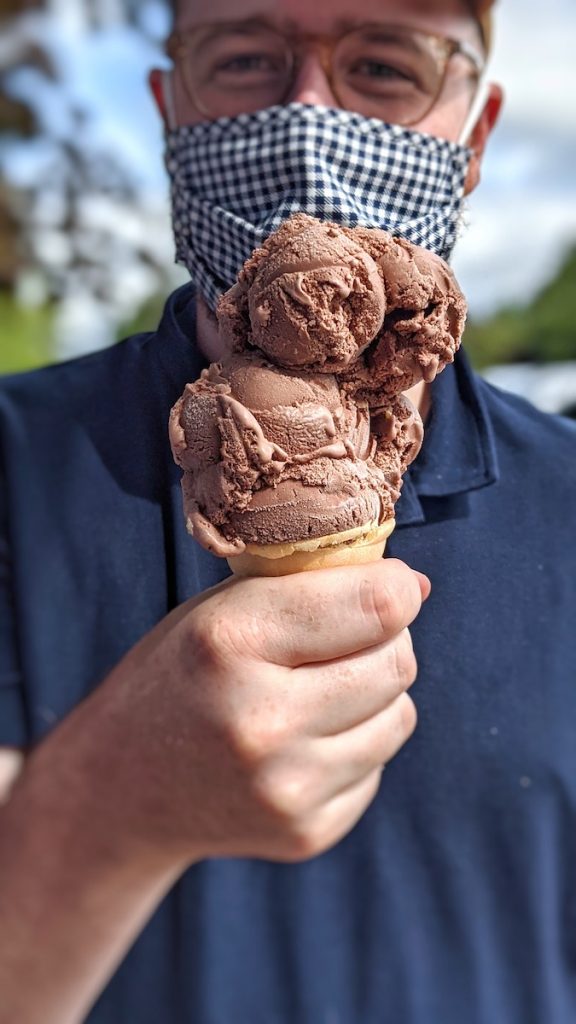 rob holding an ice cream cone from kawartha dairy