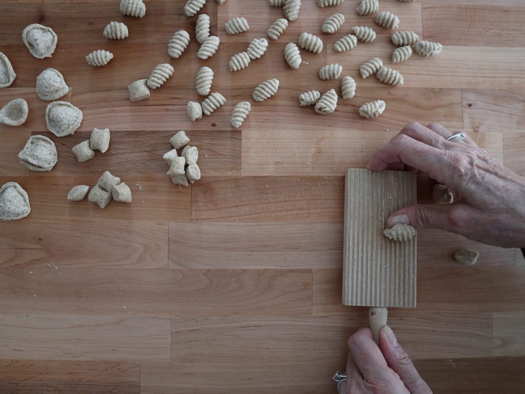 overhead shot of pasta making at red hen