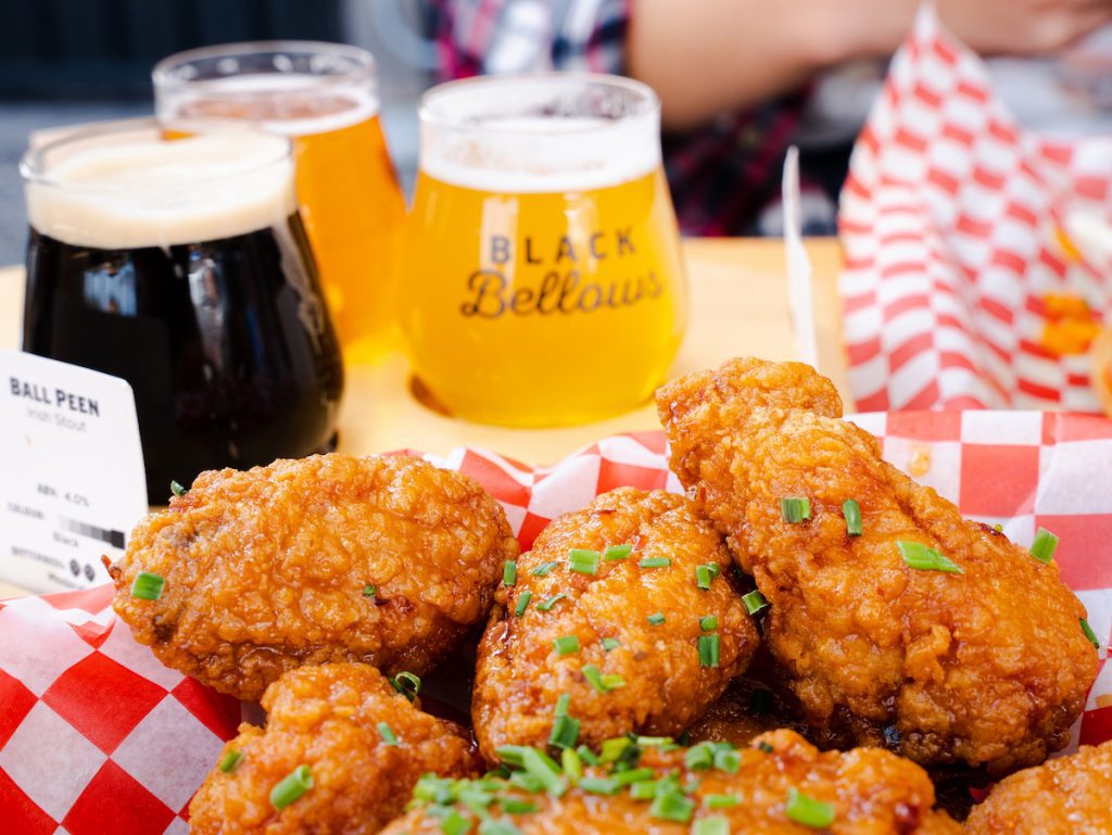 chicken wings and beer at black bellows brewing