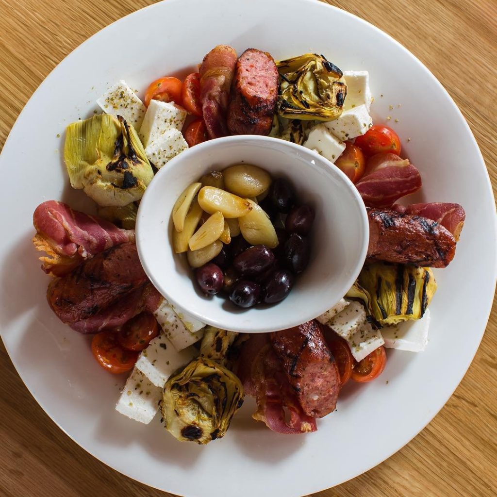 overhead shot of antipasti plate from tomasso's
