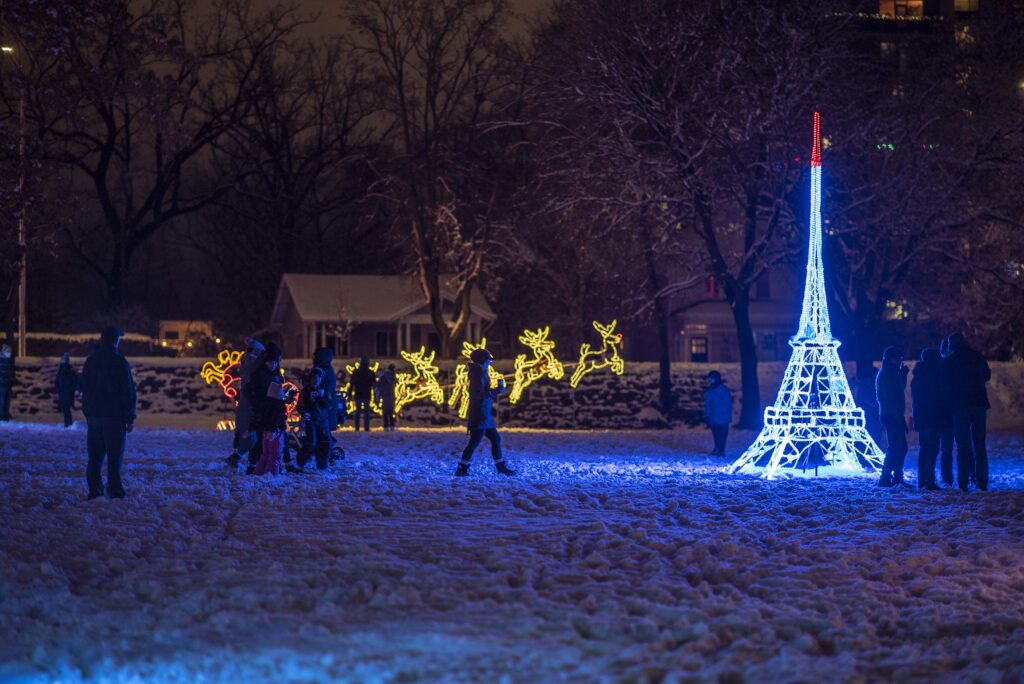 Eiffel Tower light display at the Burlington Festival of Lights