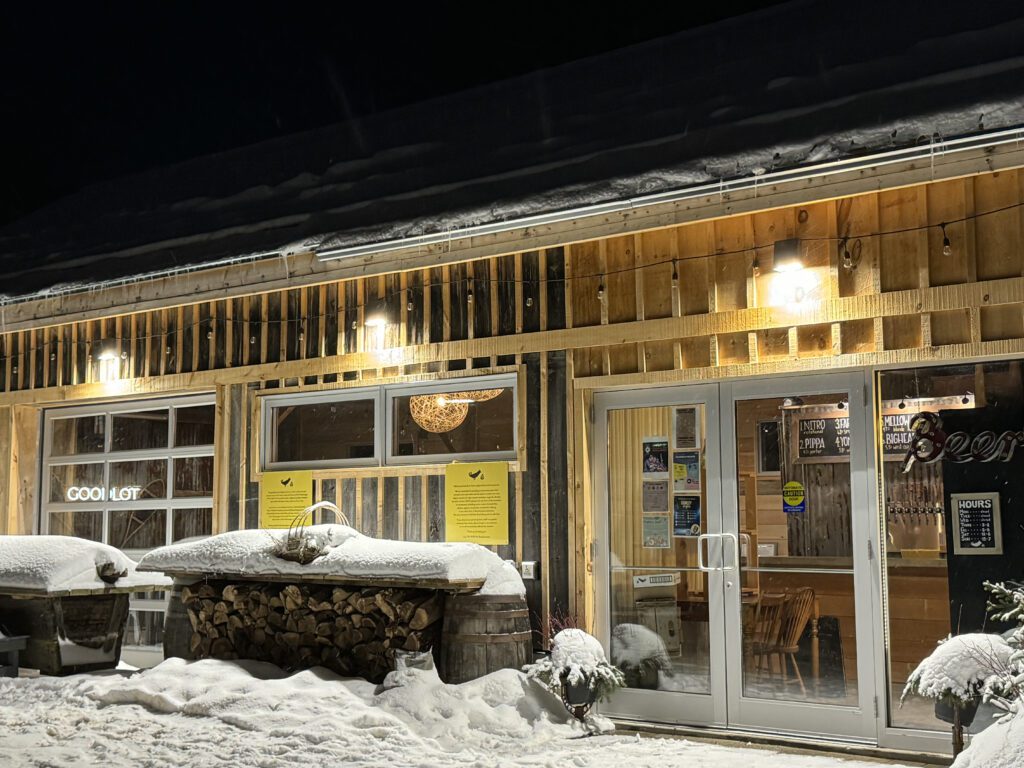 oast barn exterior covered in snow