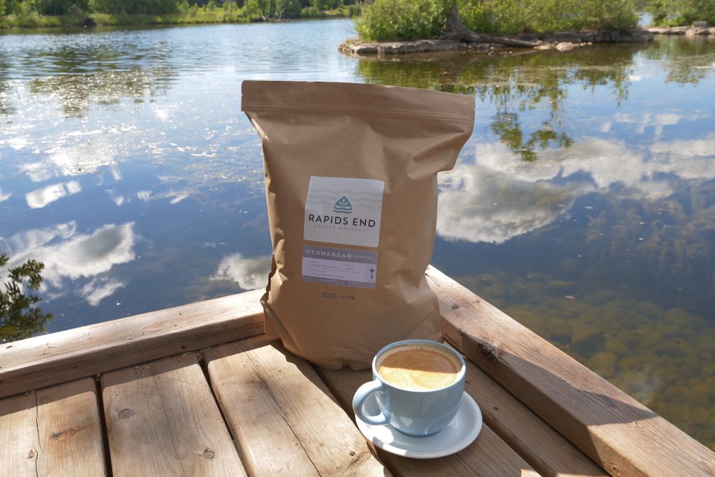 Otonabean espresso on the dock with bag of beans