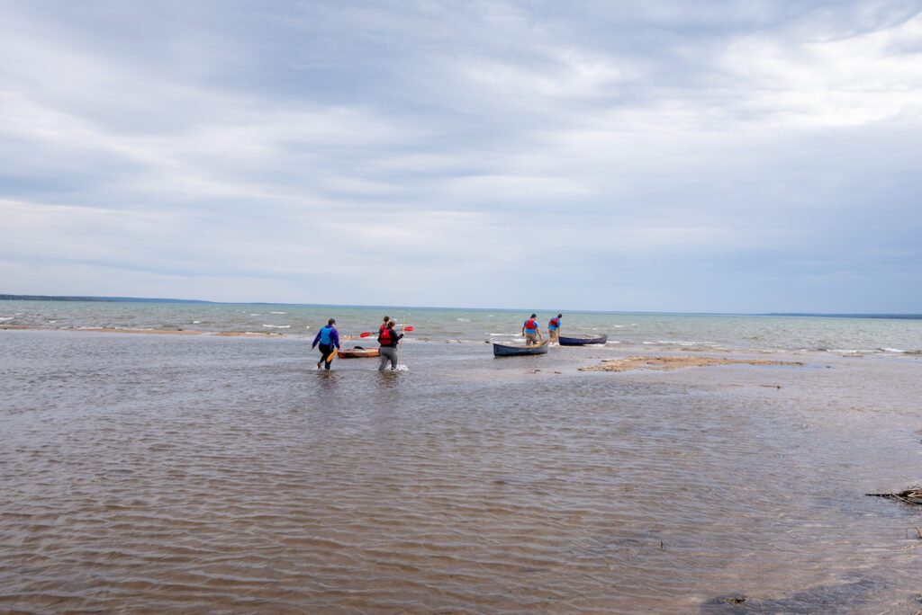 bringing canoes out onto lake huron with Thrive Tours