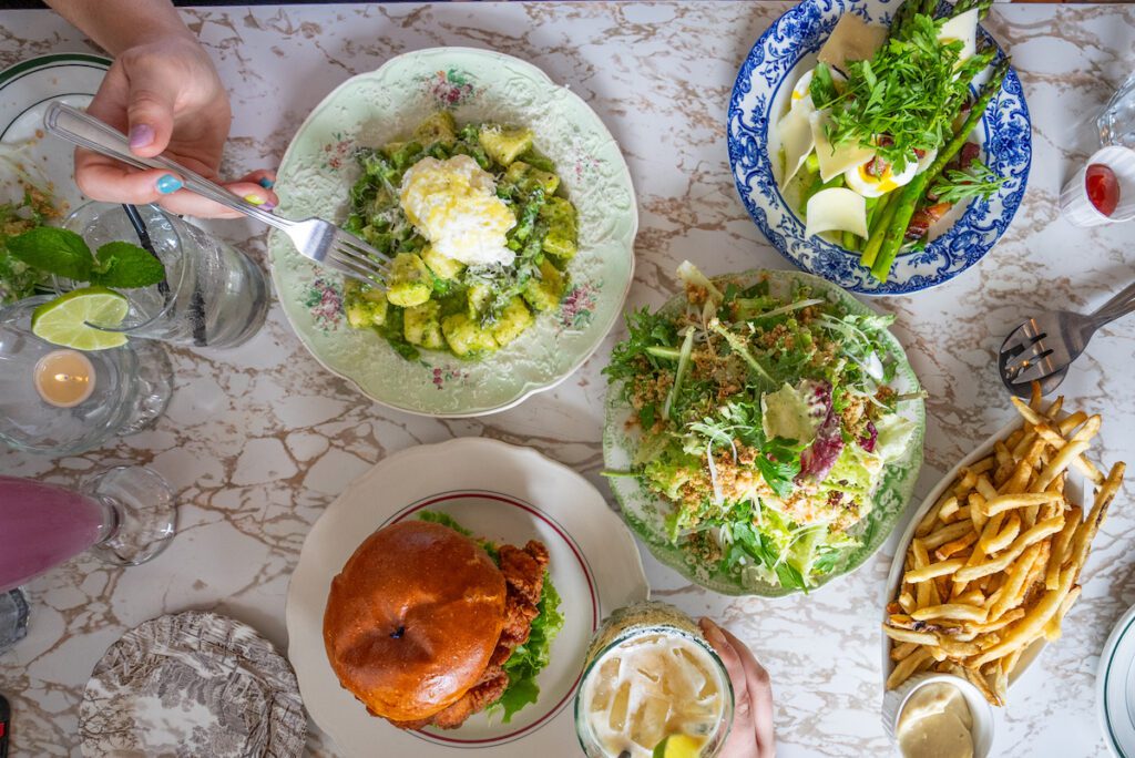 overhead shot of the spread at Ernie's