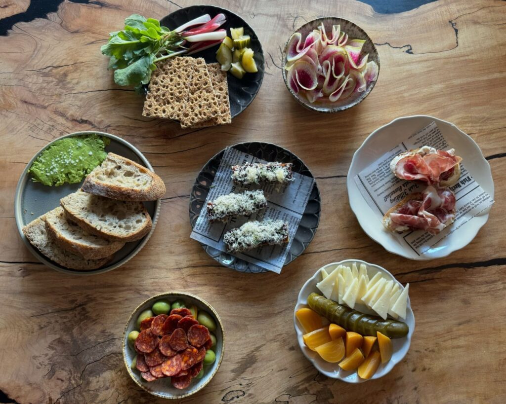 overhead shot of food at provenance wine bar