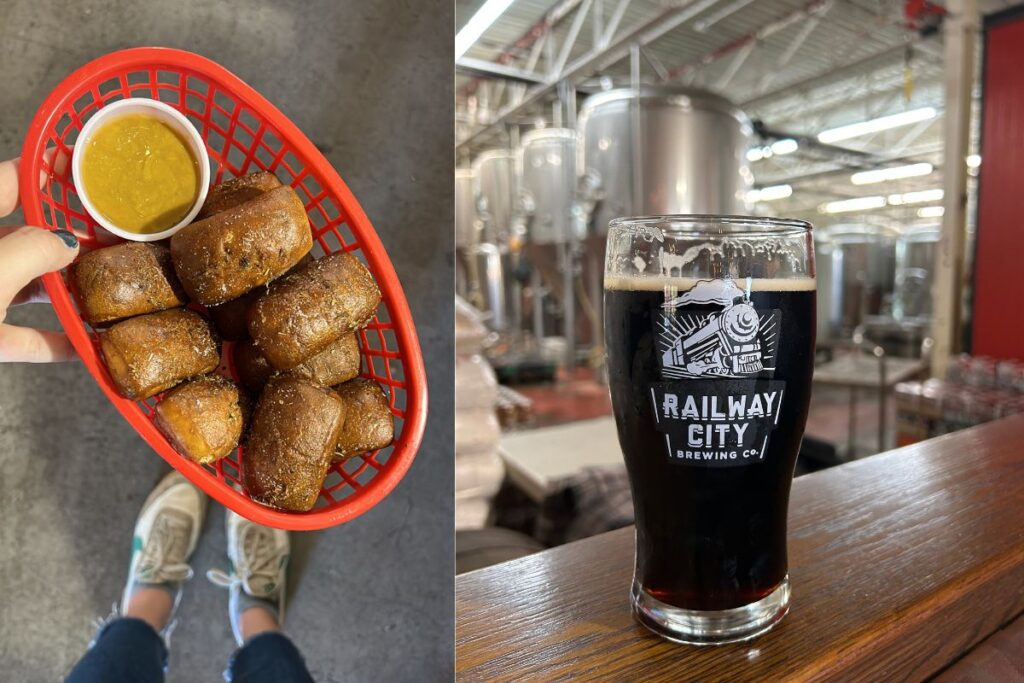 railway city brewing pretzel bites and stout