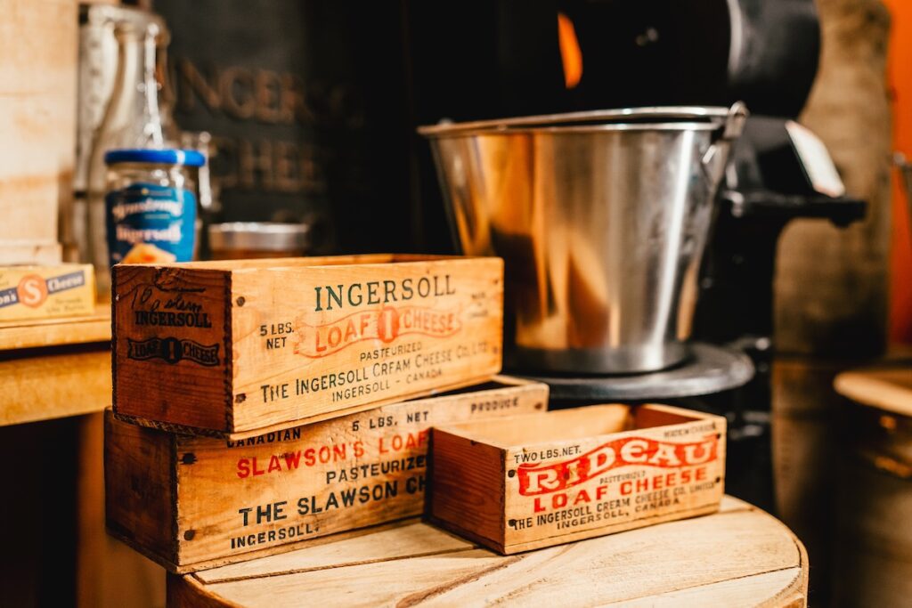 crates at the ingersoll cheese museum