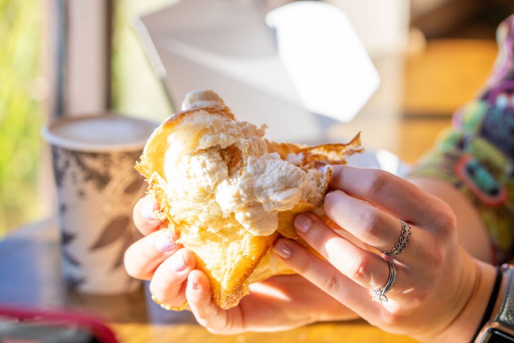 cruffin at Black Walnut cafe being split open